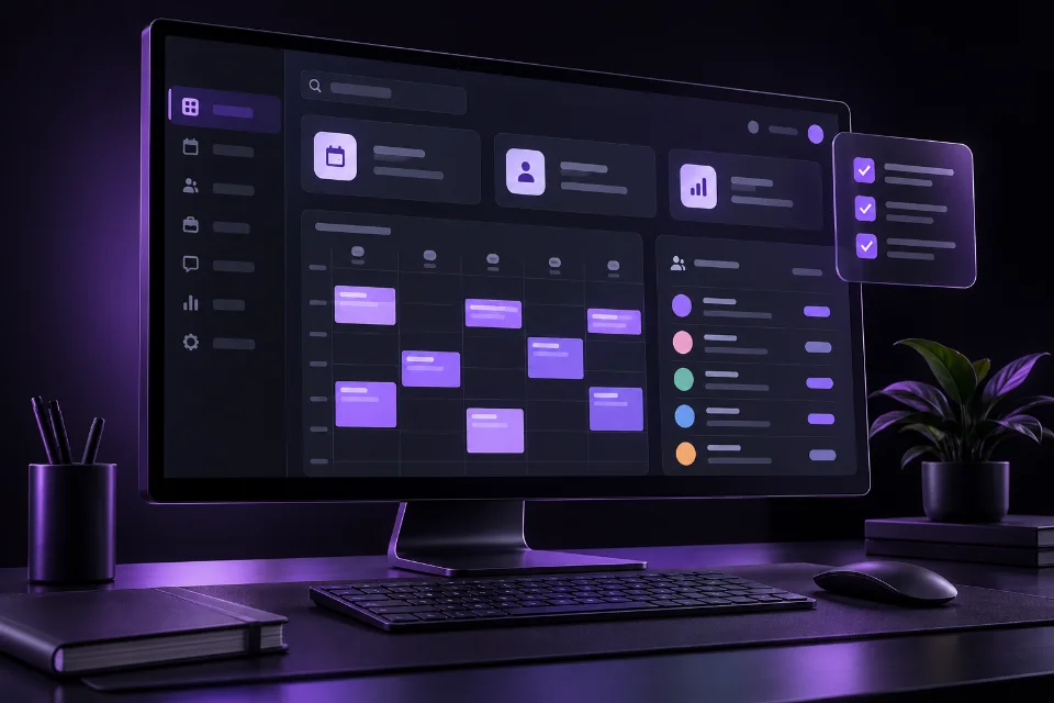 Exemplo ilustrativo de um sistema de gestão com agenda e painel de controle