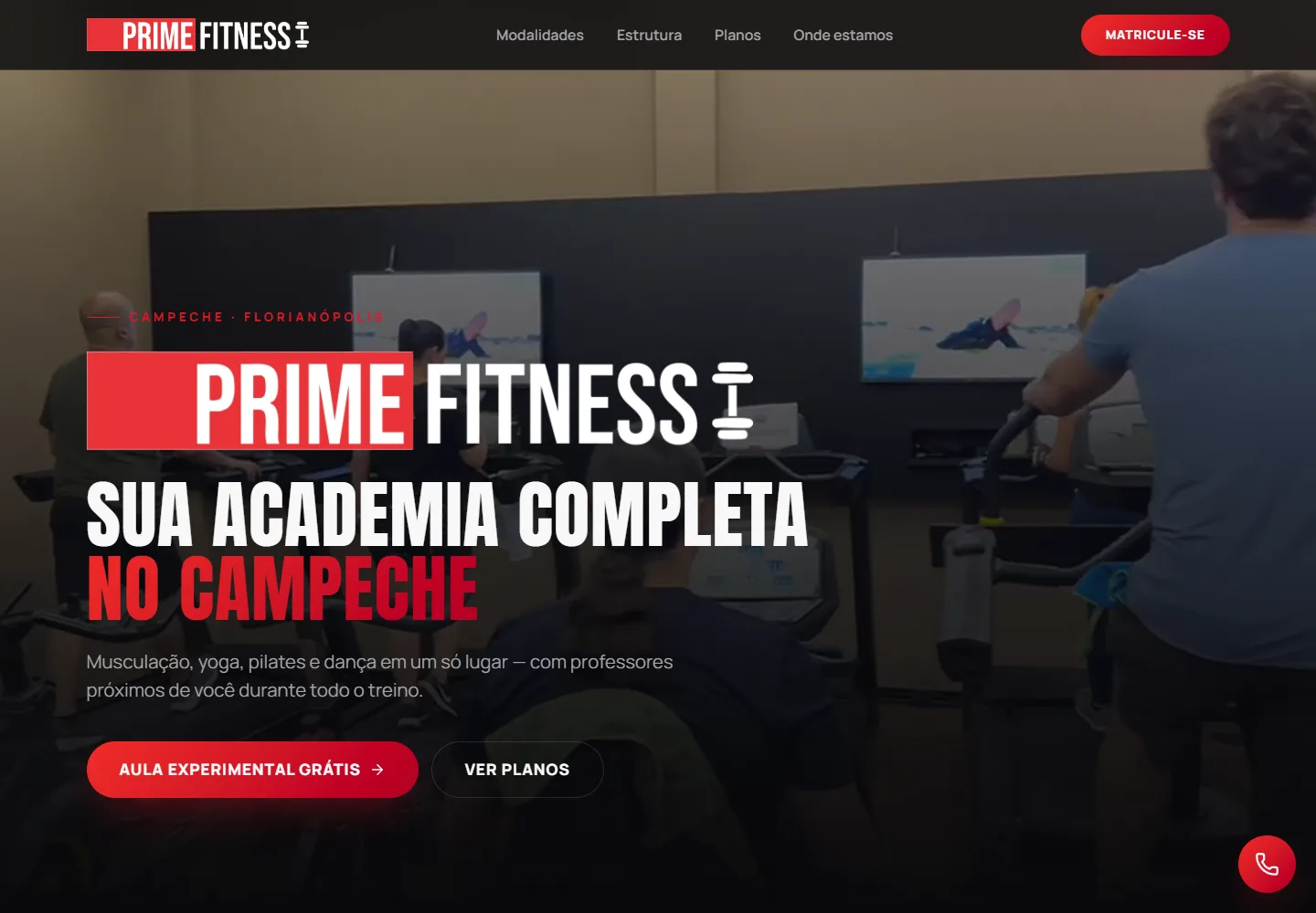 Prévia da página inicial da Academia Prime Fitness, no Campeche